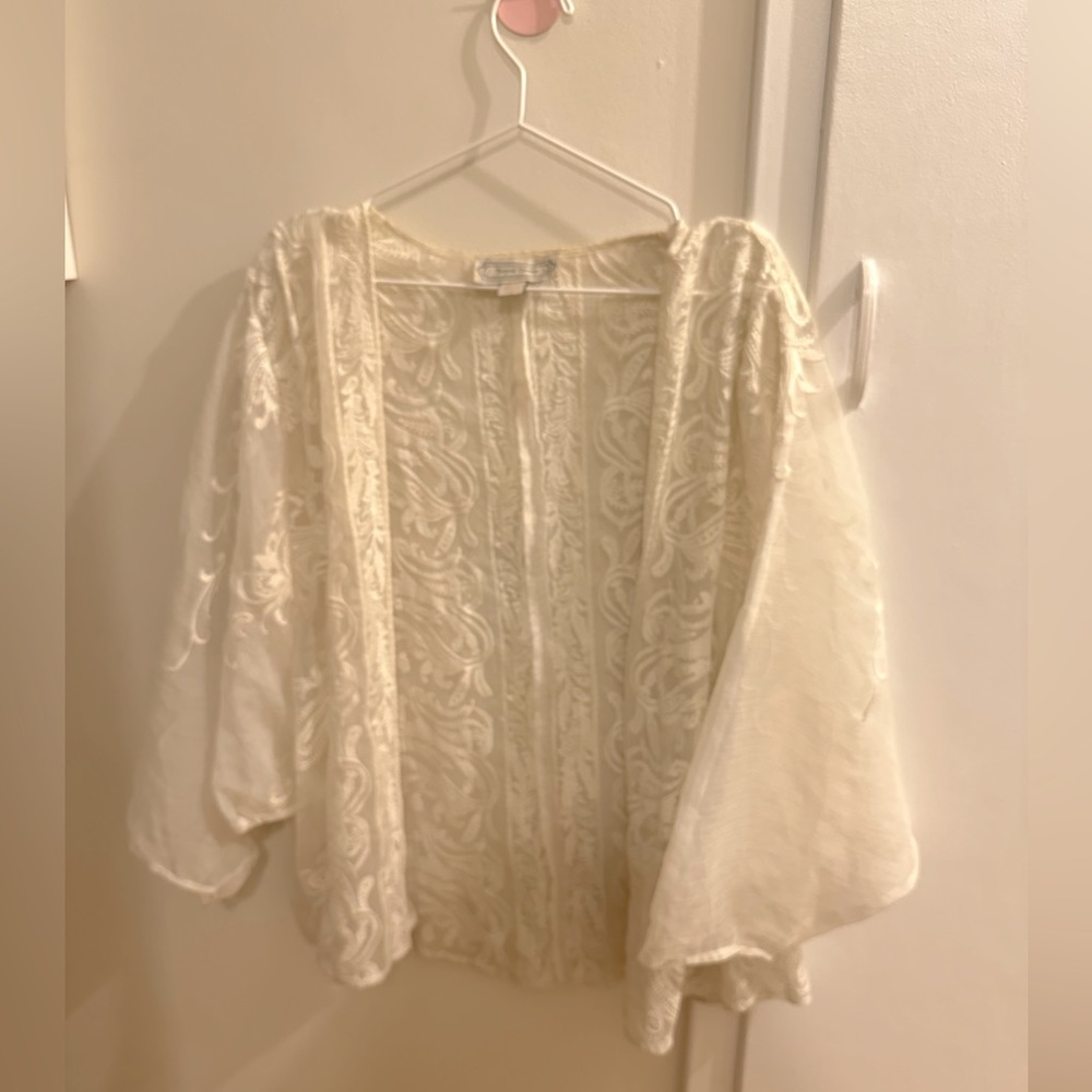 Vintage cream coloured sheer blouse with embroidery